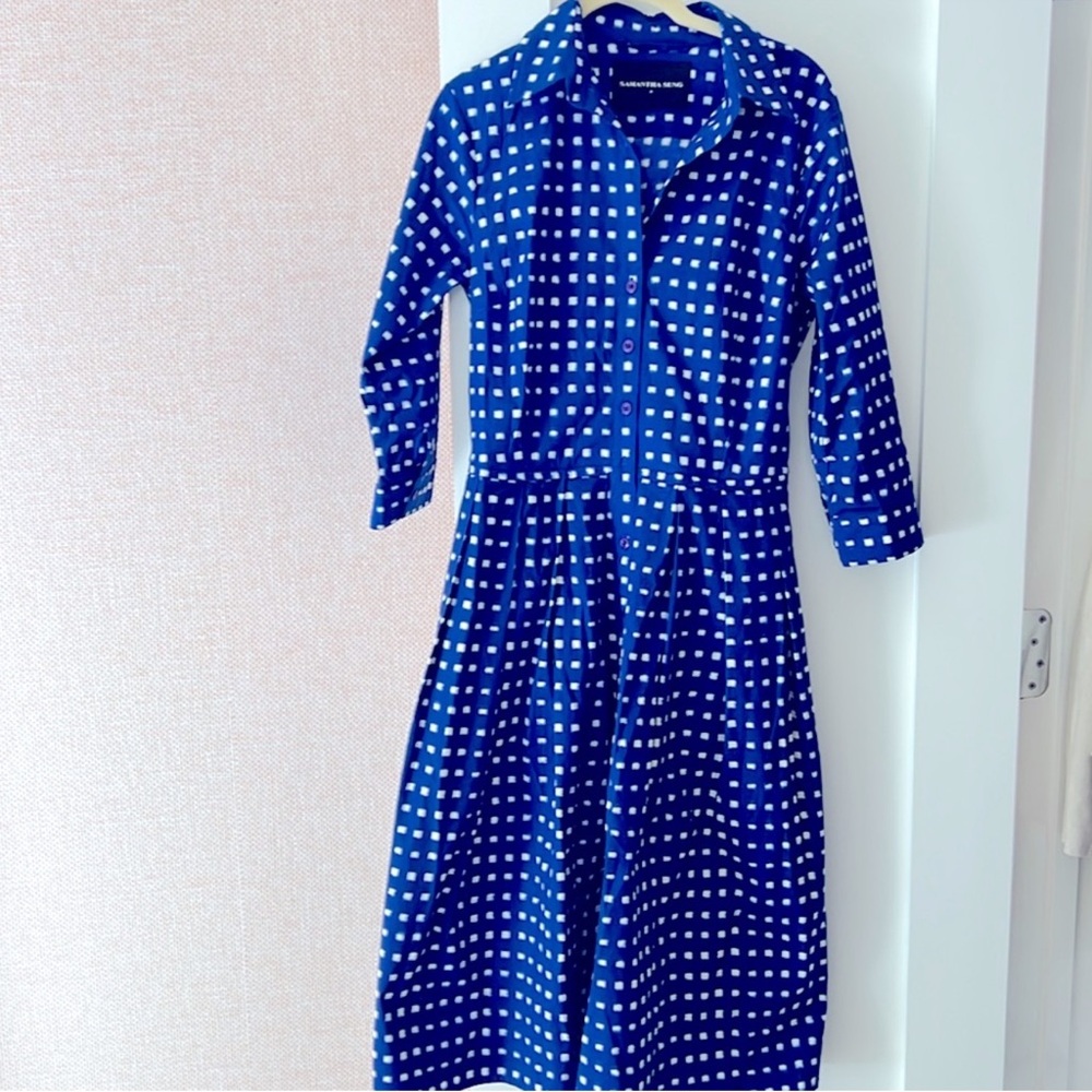 SAMANTHA SUNG Blue and White Checkered Dress
